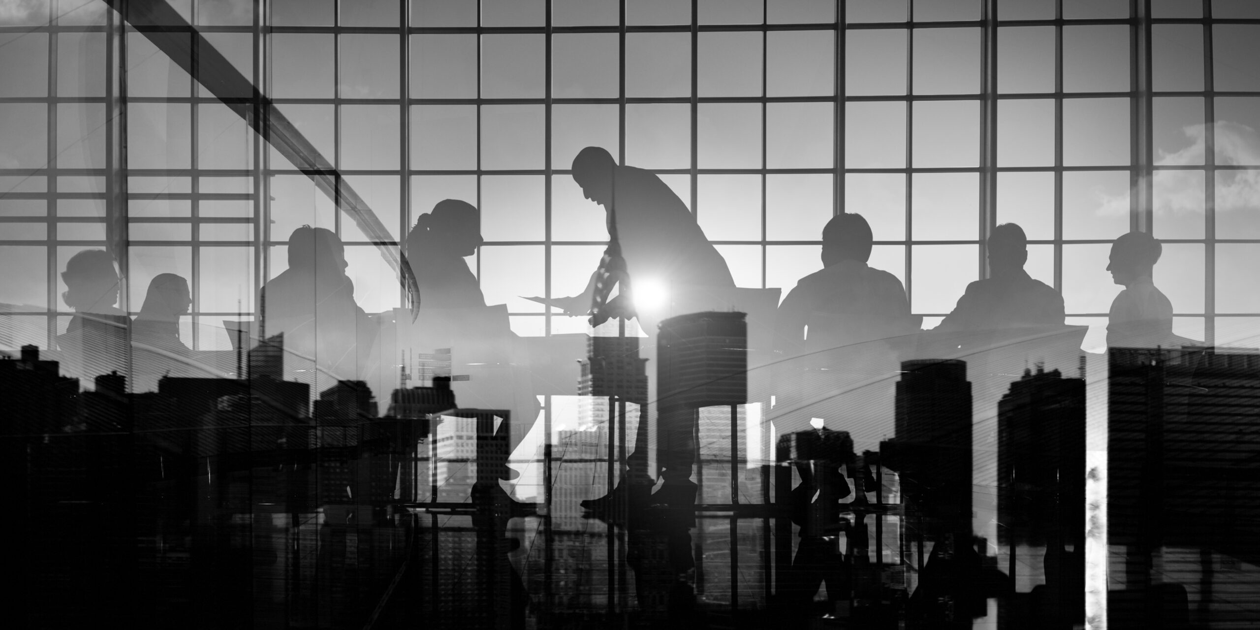 Silhouette Business People Discussion Meeting Cityscape Team Con